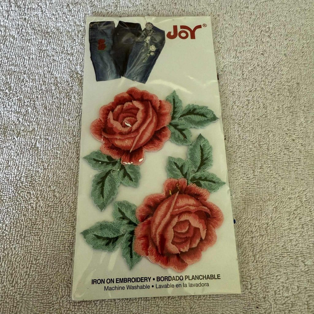 Joy Rose Embroidery Applique Iron On Patch - Red Green